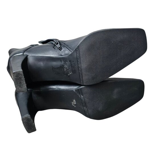 Markon Frannie Leather Buckle Square Toe Black Zip Up Heel Boot - Picture 10 of 12